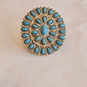 NWT - Gold And Turquoise Oval Stone Ring - Adjustable Band